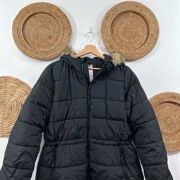 GAP Neutral Black Zip Up Hooded Water Resistant Puffer Jacket Coat Large - Picture 3 of 6